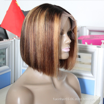 Highlight 1b Honey Brown Color Straight Bob Human Hair Lace Front Wigs Queen Lace Wig Transparent Hd Full Lace Human Hair Wigs
